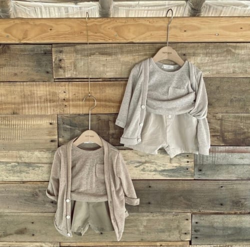 LINEN CARDIGAN SET WITH SHORTS- BEIGE