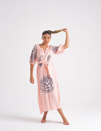 PINK/NAVY EMBROIDERED DRESS