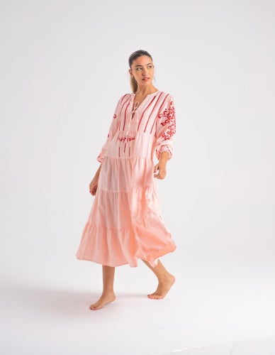 PINK/RED EMBROIDERED DRESS