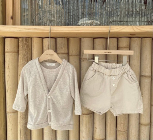 LINEN CARDIGAN SET WITH SHORTS- BEIGE