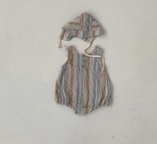 STRIPED BODYSUIT WITH BONNET - BLUE