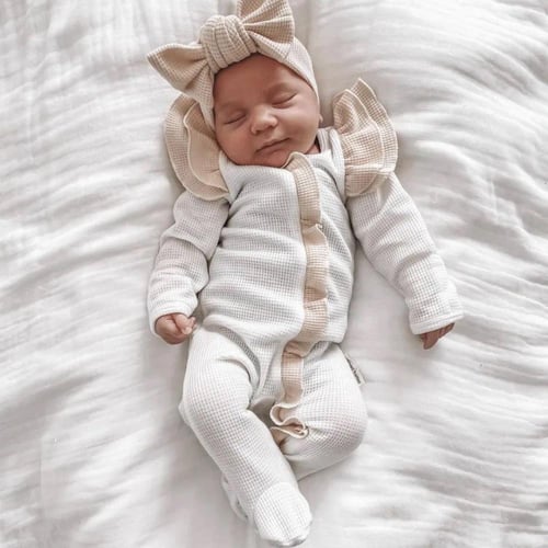 طقم رومبير قطنية للمواليد مع ربطة رأس