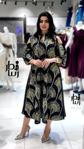 جلابية تطريز كم مفتوح طاووس