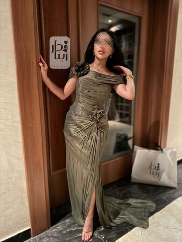 فستان كرنكل سهرة وردتين