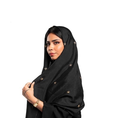 طرحة من قماش اللينن مزينة بتطريز على شكل نجوم بالل...