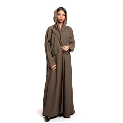 عباية كاجوال رسمية باللون الكاكي الغامق, قماش ابشر