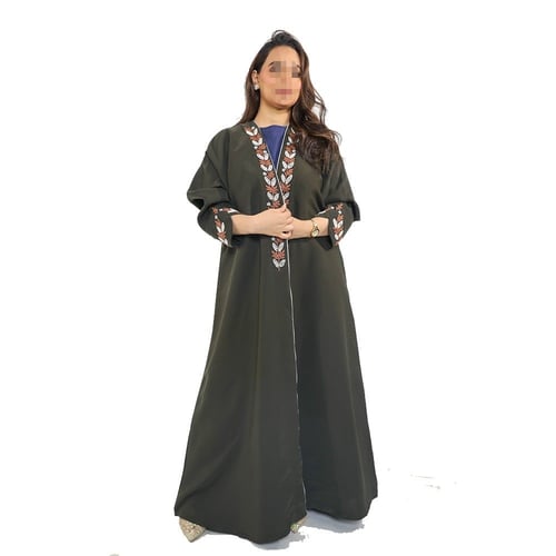 عباية كاجوال مطرزة باللولو الابيض قماش لف لمياء