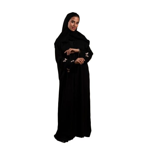 عباية كاجوال سوداء بتطريز بيج على الاكمام بشكل فرا...