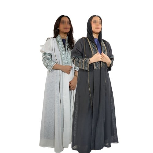 عباية بأطراف مطرزة بقماش ليينن باكثر من لون