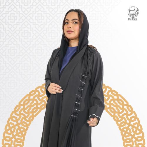 عباية كاجوال لف بقماش اوكراني مزينة باللولو الابيض...