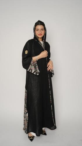 عبايه كتان مطرزة تطريز هندي