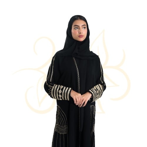 عباية صيفية كلوش بتطريز عسيري باللون الفضي او الذه...