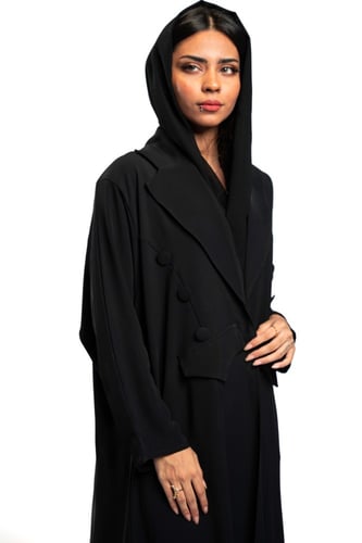 عباية كاجوال رسمية باللون الأسود, قماش ابشر