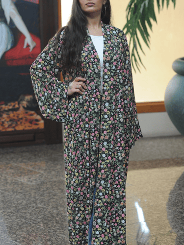 عباية كريب تركي نمط الزهور