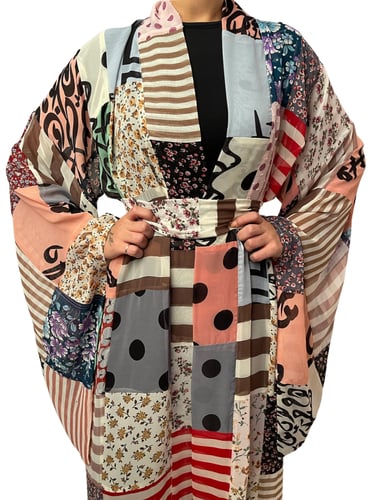 كيمونو شيفون كولاج مع حزام