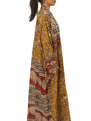 عباية صفراء من القماش المطبوع مع طرحة