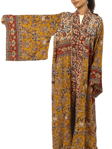 عباية صفراء من القماش المطبوع مع طرحة