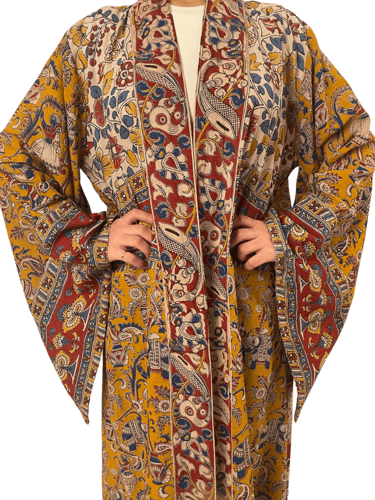 عباية صفراء من القماش المطبوع مع طرحة