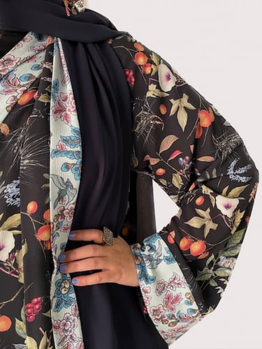 عباية من الكريب التركي كولاج قماشي