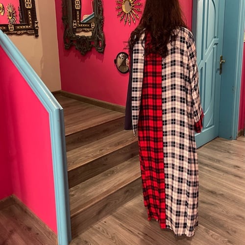 عباية قطن تارتان أحمر وأزرق