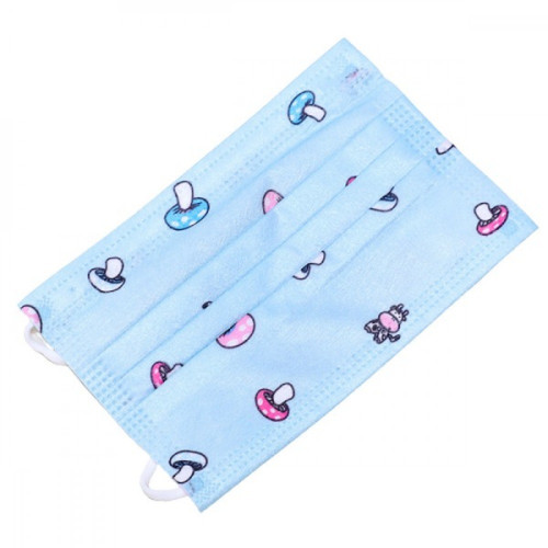 كمامات أطفال 3 طبقات لون ازرق رسمه فطر - 50 قطعة