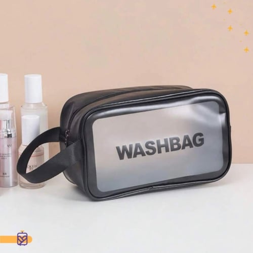 حقيبة تخزين أدوات الاستحمام شفافه باطار اسود