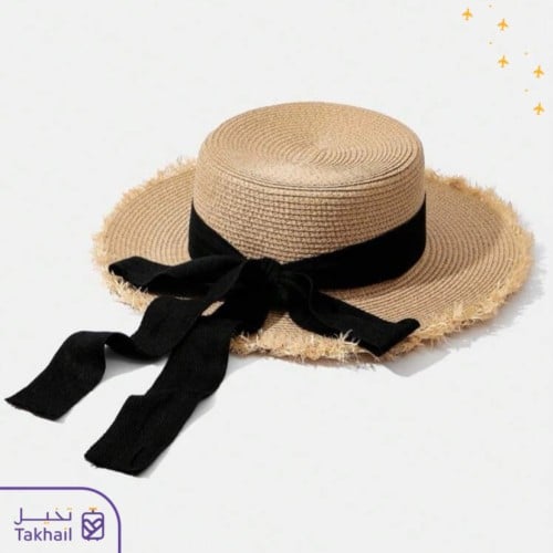 قبعة الشاطئ قش بعقدة الفراشة نسائية