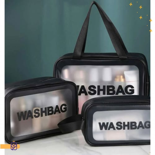 حقيبة تخزين أدوات الاستحمام شفافه باطار اسود