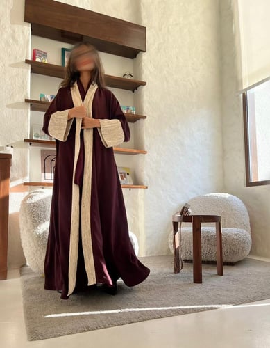Burgundy X beige abaya