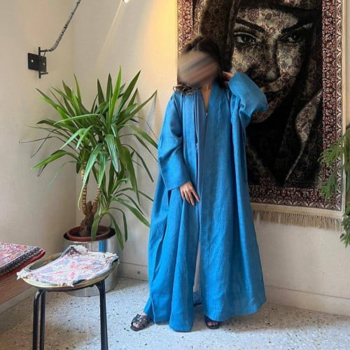 blue linen abaya