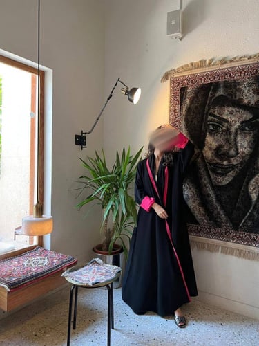 pink X black abaya