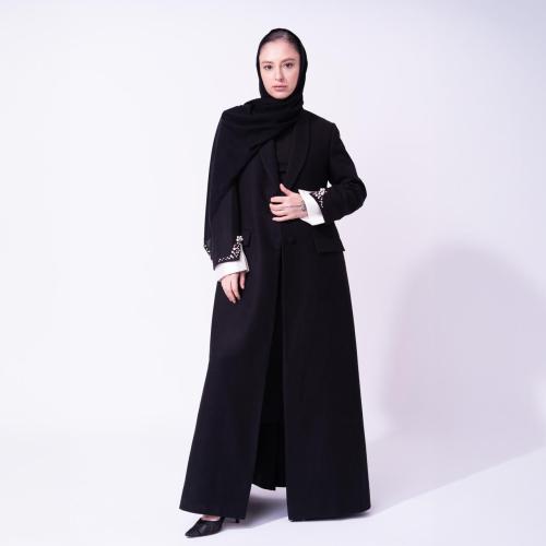 Black crepe abaya with pearls