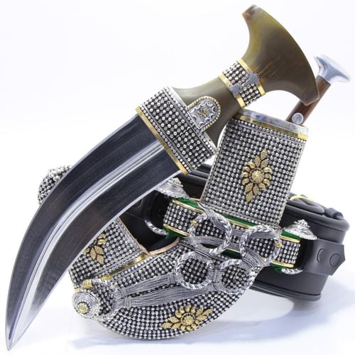 خنجر مقاس 5 صب فضة صافي عيار 925 الراس قرن طبيعي