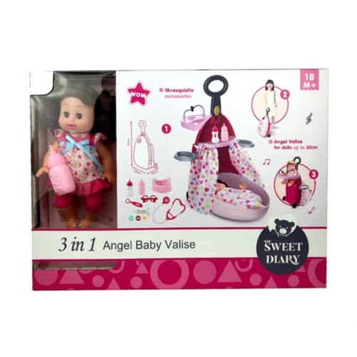 حقيبة العناية بالطفلة 3 في 1 مع الدُمية و الالعاب