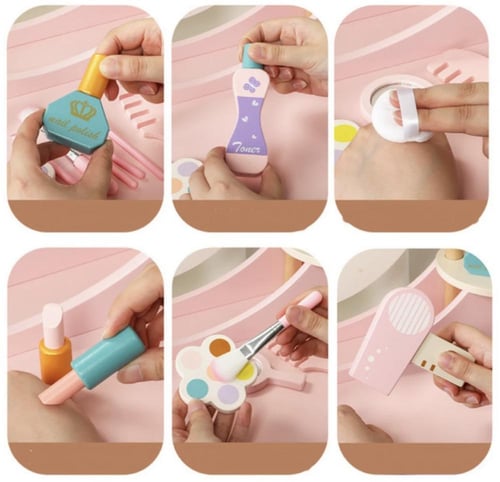 تسريحة خشبية انيقة مع الادوات - وردي