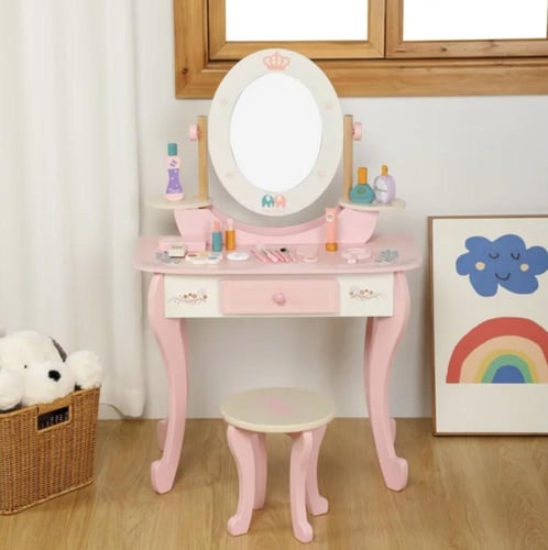 تسريحة خشبية انيقة مع الادوات - وردي