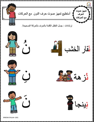 اوراق عمل حرف النون (ن) الحروف العربية للاطفال وال...