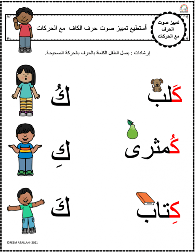 اوراق عمل حرف الكاف (ك) الحروف العربية للاطفال وال...