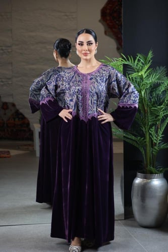 جلابيه مخمل مع كتان