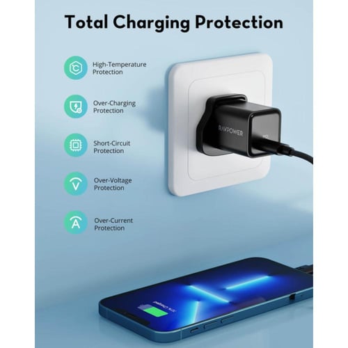 راف باور شاحن جداري - منفذ PD بقوة 30 واط - أسود -...