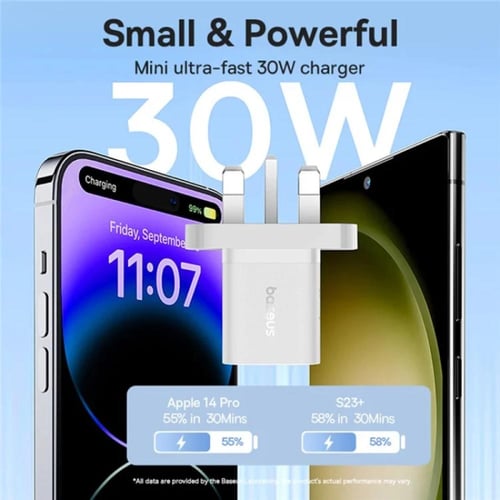 بايسوس GaN5 شاحن جداري بمنفذ Type-C قوة 30 واط - أ...