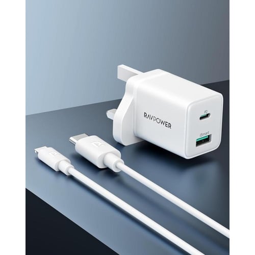 راف باور مجموعة 2 في 1 شاحن جداري - 20 واط + كابل...
