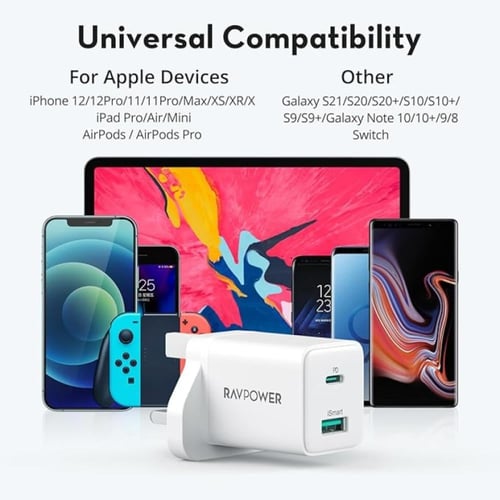 راف باور مجموعة 2 في 1 شاحن جداري - 20 واط + كابل...