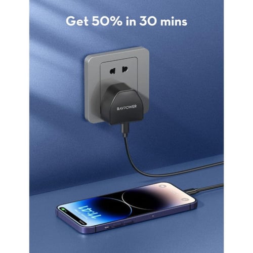 راف باور شاحن جداري - منفذ PD20 واط - أسود - RP-PC...