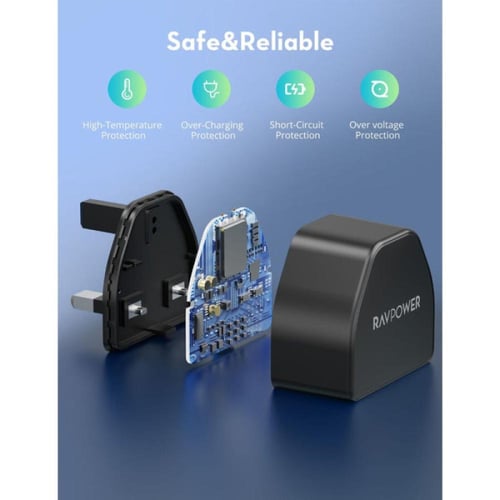 راف باور شاحن جداري - منفذ PD20 واط - أسود - RP-PC...