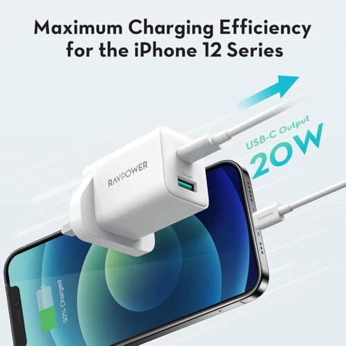 راف باور مجموعة 2 في 1 شاحن جداري - 20 واط + كابل...