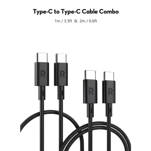 راف باور كابل Type-C إلى Type-C - قطعتين - طول (1+...