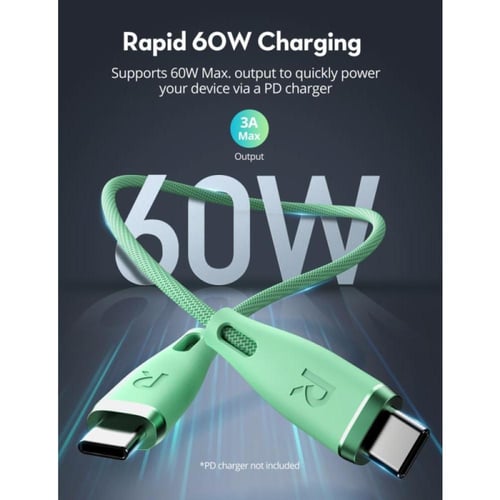 راف باور كابل Type-C إلى Type-C - شحن سريع - نايلو...