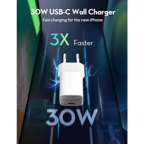 راف باور شاحن جداري منفذ PD20 واط - Type-C إلى Typ...