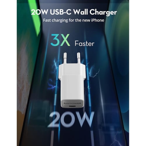 راف باور شاحن جداري - 20 واط - منفذ PD - أبيض - RP...